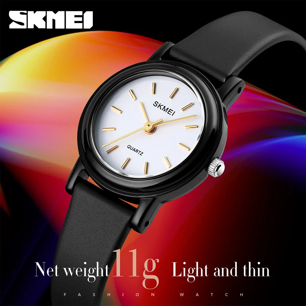 

SKMEI Black Women's Watch Quart Wristwatch Simple 50M Waterproof Small Dial PU Watchband Shockproof Luxury Brand Ladies Clocks