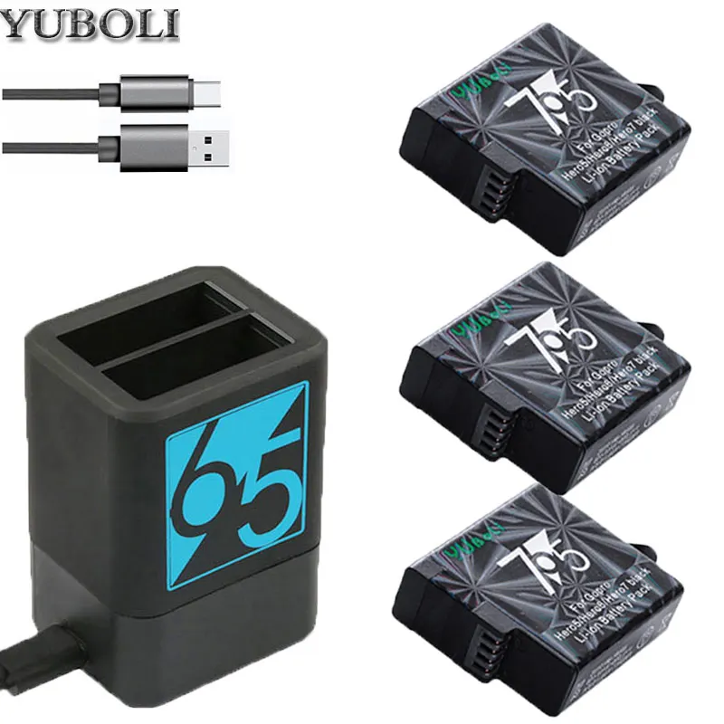 charger and 3battery Аккумулятор 4x bateria hero 7 hero 5 hero 8+ зарядное устройство USB с двумя портами для GoPro Go pro hero 5 6 8 hero 6 hero 7 аксессуары для камеры 1600 мАч - Цвет: charger and 3battery