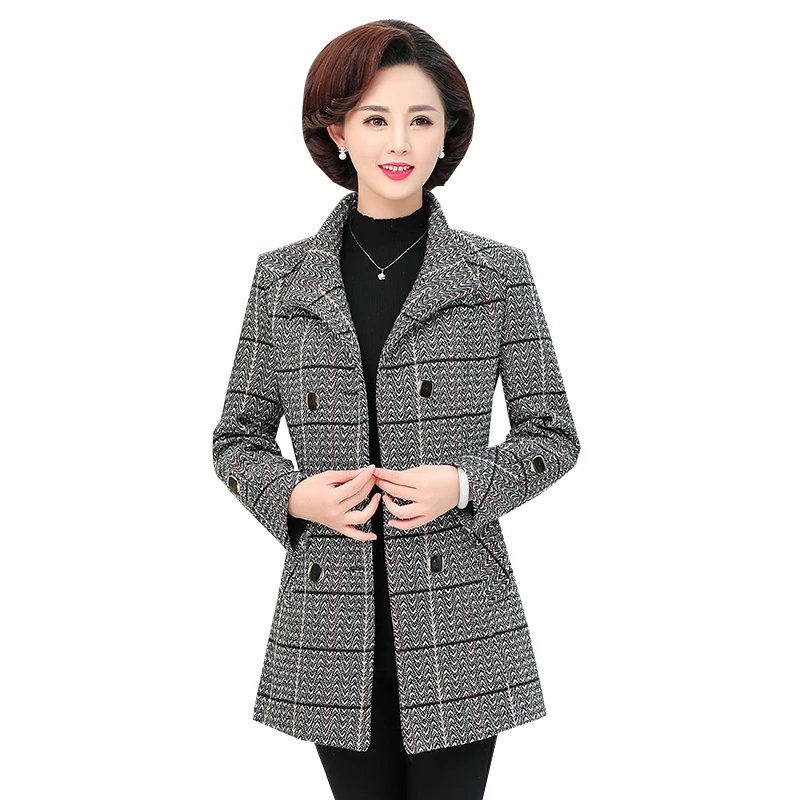 

2020 Fashion Windbreaker Coat Mid-Long Large Size 5XL Plaid Jacket Middle-aged Autumn Casual Versatile Top Mother Loaded A1076