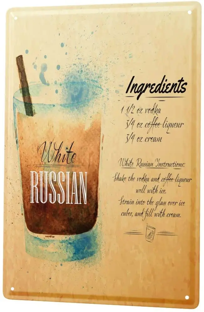 SINCE 2004 tin Plate bar Party Recipe White Russian