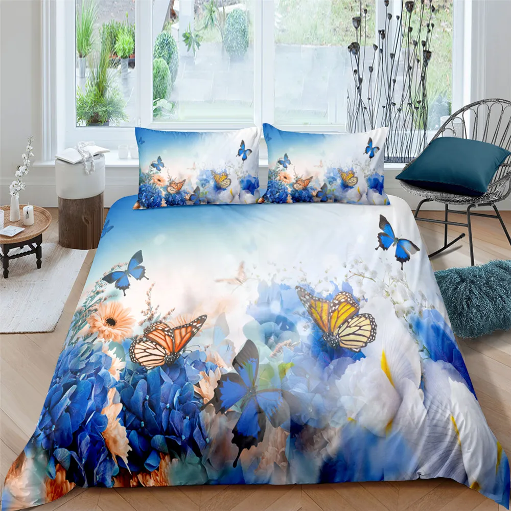 

Printing Butterfly And Flowers Bedding Set Duvet Cover With Pillowcase 2/3pcs Quilt Cover Single Double King Queen Size Bed Sets