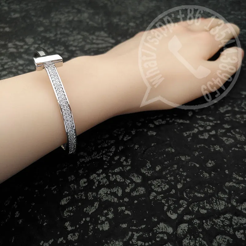 

Women Original 1:1 Fashion S925 Sterling Silver Bracelet High Quality Classic T1 Zircon Bangle Luxury Brand Jewelry Lovers Gift