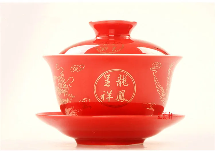 Дракон и феникс свадебный gaiwan чайная чаша китайский красный ted чайная чашка и блюдце набор