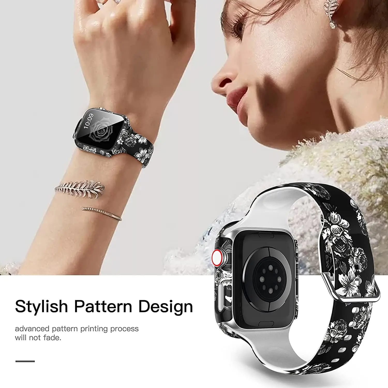 Silicone Strap+Cover for Apple Watch Bands 44mm 40mm 42mm 38mm Screen Protector, Glass+Silicone Wristband Strap for iwatch 2 in1