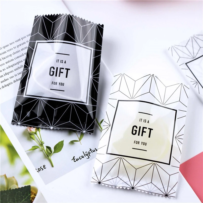 100 шт пакеты для печенья &quotподарок&quot черно-белые линии пластиковый пакет