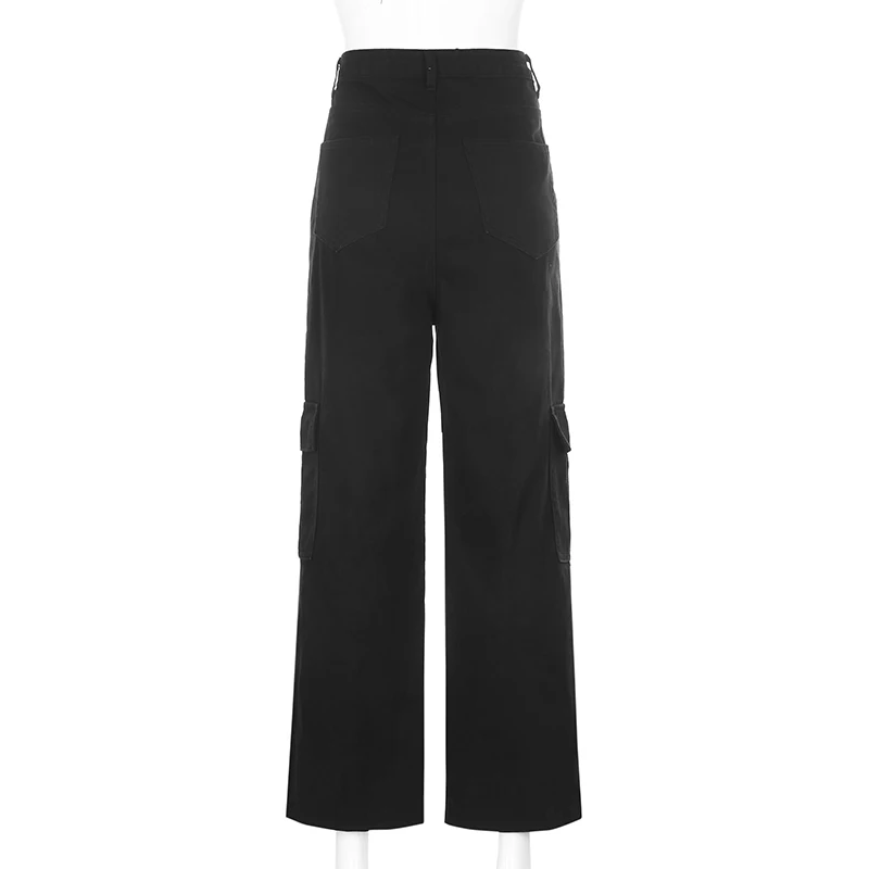 

Fashion Straight Denim High Waist Pants Pockets Loose Women's Trousers Cargo Pants Women Casual Jeans Bottom Pantalon