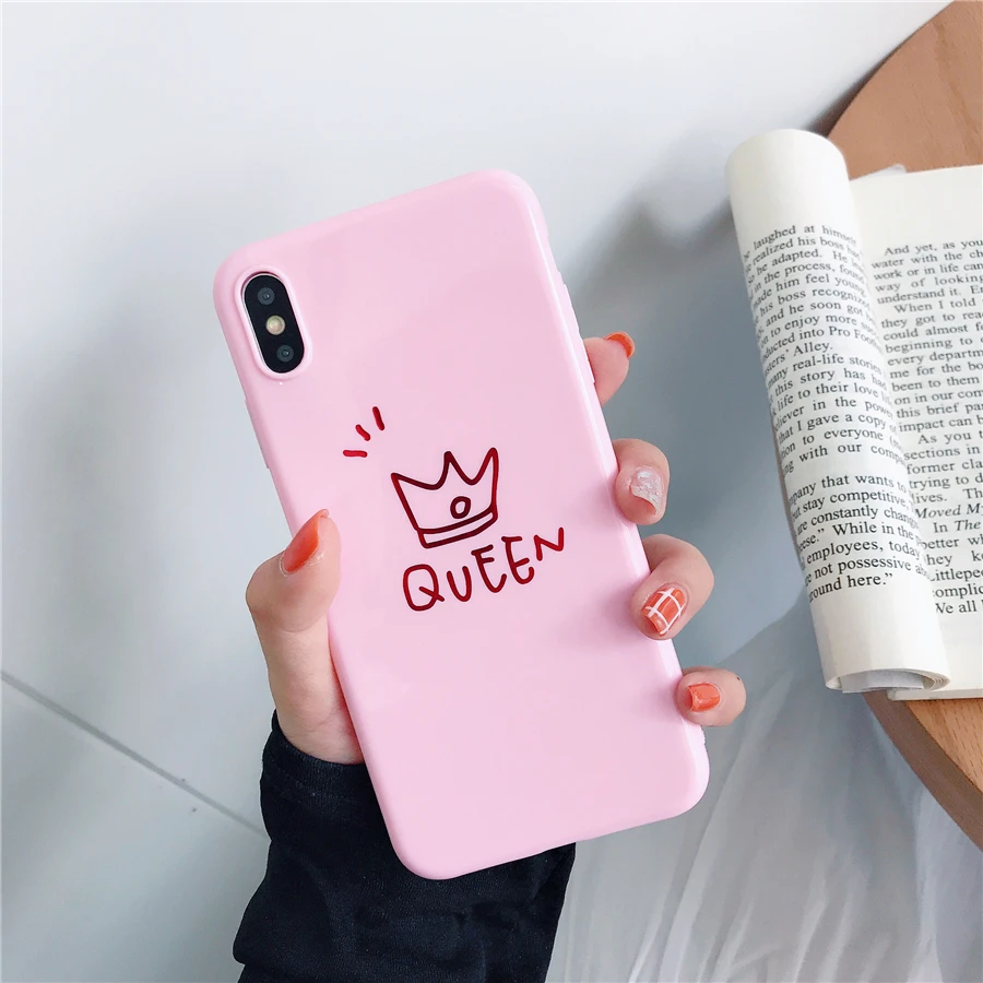 12 Роскошный чехол для пары для iPhone 6, 6s, 7, 8 Plus, глянцевая корона, король, королева, буквы, мягкий ТПУ чехол для iPhone X, XS, чехол для MAX XR Capa - Цвет: 12