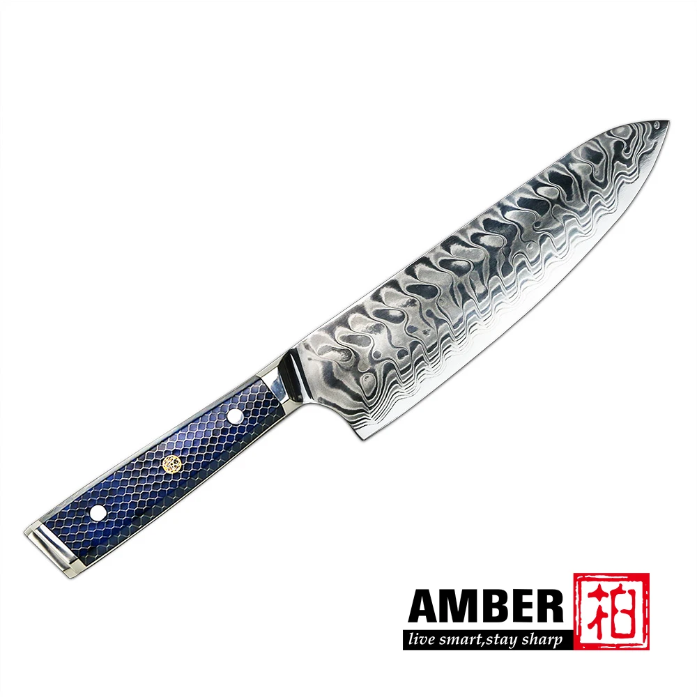 Нож Янтарный AUS10V с крокодиловым узором и 2 оттенками шеф повар из смолы