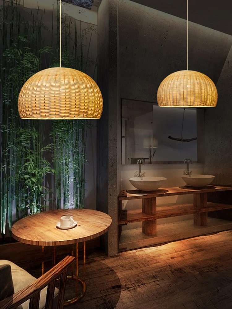 

Chinese Style Handmake Rattan Lampshade Modern Kitchen Pendant Lights Dinning Room Droplight Garden Restaurant Hanging Lamp