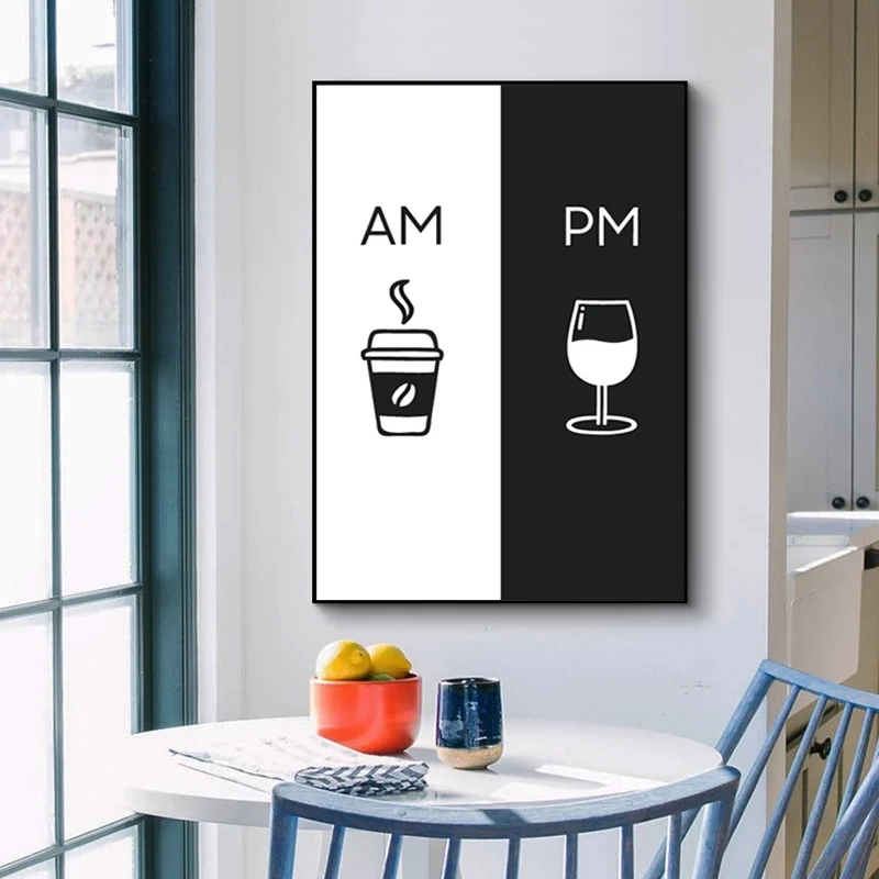 

Modern Art Style AM Coffee PM Wine Sign Wall Art Canvas Painting Nordic Posters and Prints Wall Pictures for Living Home Decor
