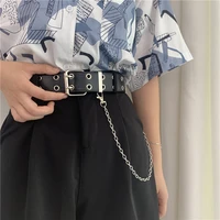 women pu leather belt for jeans female punk fashion trousers pin buckle black willow nail waist full grommet belts men