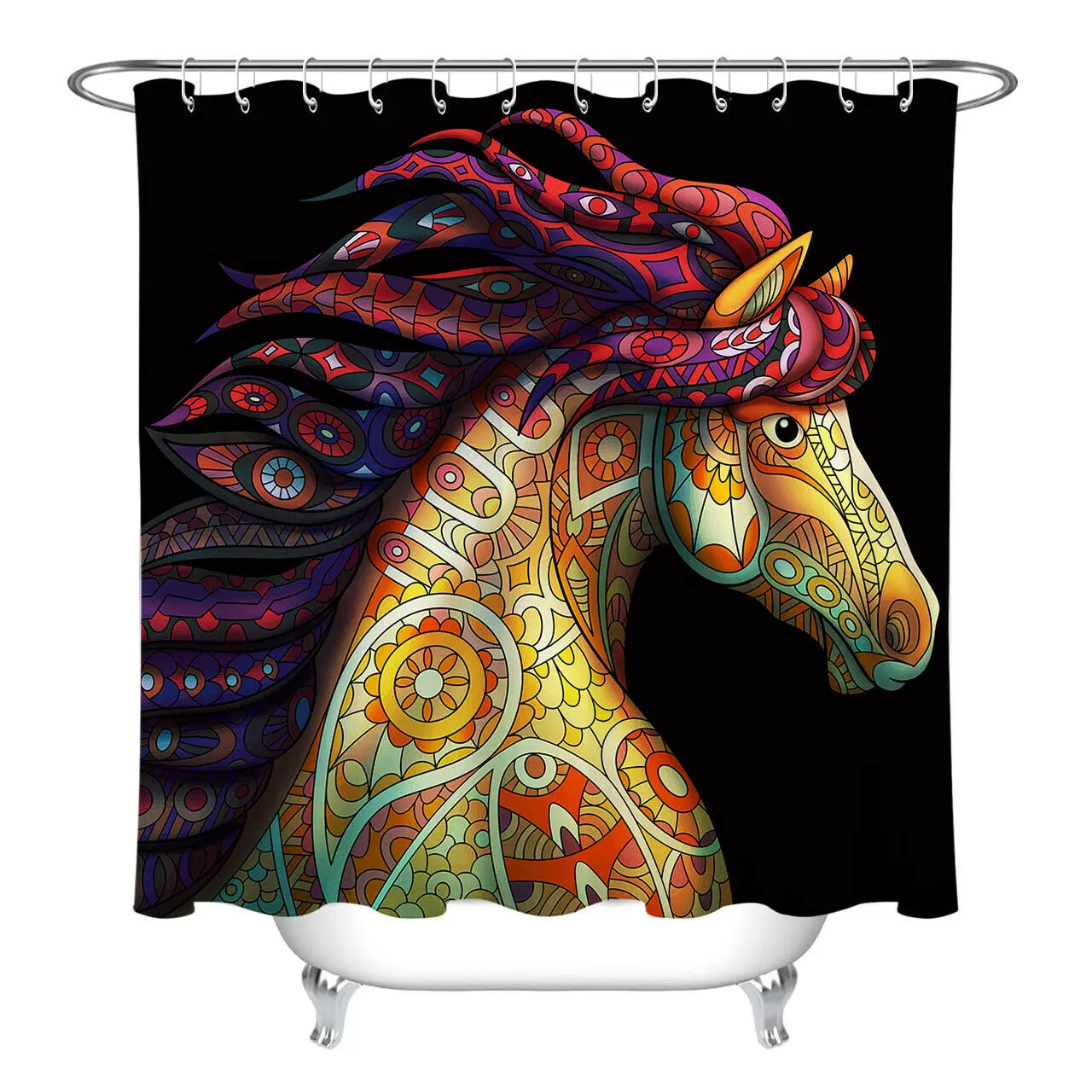 

Custom Colored Wild Horse Waterproof Fabric Shower Curtain Set Bathroom Hooks