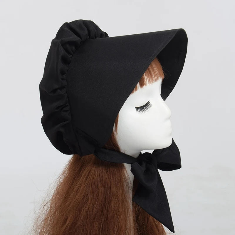 

Victorian Bonnet Hats Women Vintage Pioneer White Sun Hat Maid Cosplay