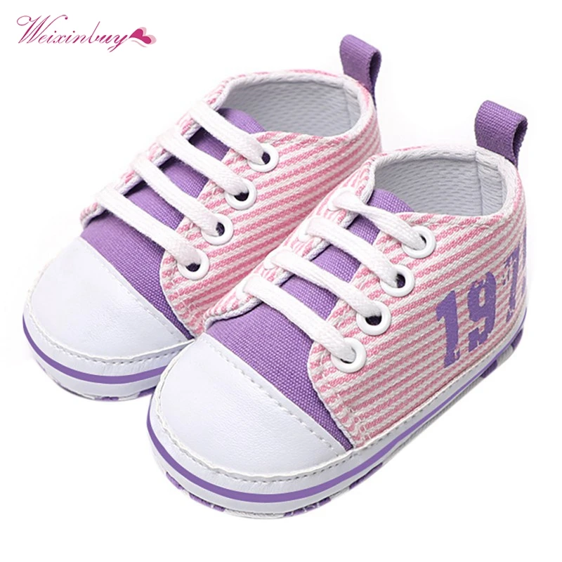 First Walkers Soft Baby Shoes Spring/Autumn Fashion Strip Handmade Canvas Sneakers 0-18M |