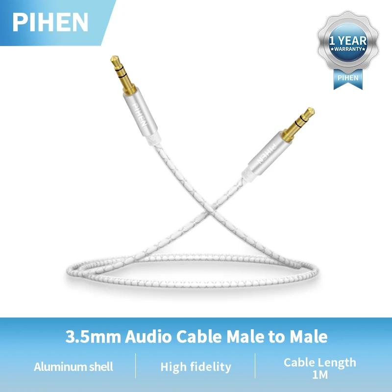 

Pihen Jack 3.5 mm Male to Male Audio Cable HiFi Aluminium Alloy Speaker Line Aux Cord Car Headphone Audio Jack for Xiaomi Redmi