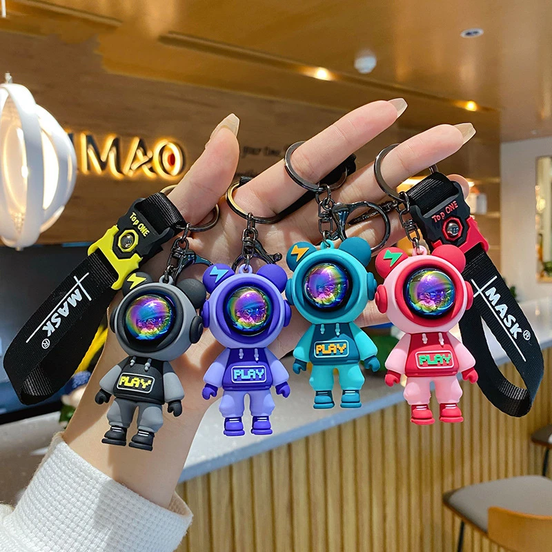 

Creative Lightning Bear Keychain Popular Cool Animal Doll Couples Pendant Keyring Cute Kids Women Bag Car Accessories Gifts