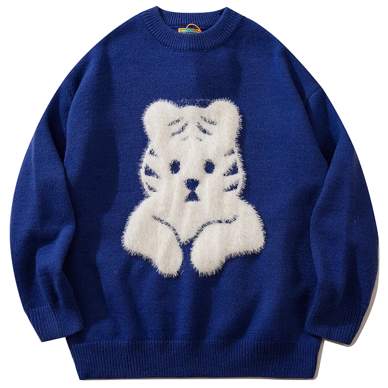 

Новинка, весенний маленький свитер с тигром, Мужская одежда, вязаные Джемперы Королевского синего цвета, модная Корейская уличная одежда, т...