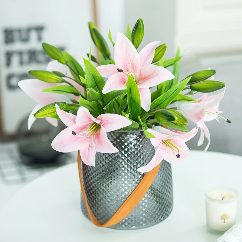 

10 Pieces White Pink 37cm 3 Heads Silk Cloth Lily For Wedding Events Party Decoration Home Decor Plastic Artificial Flowers