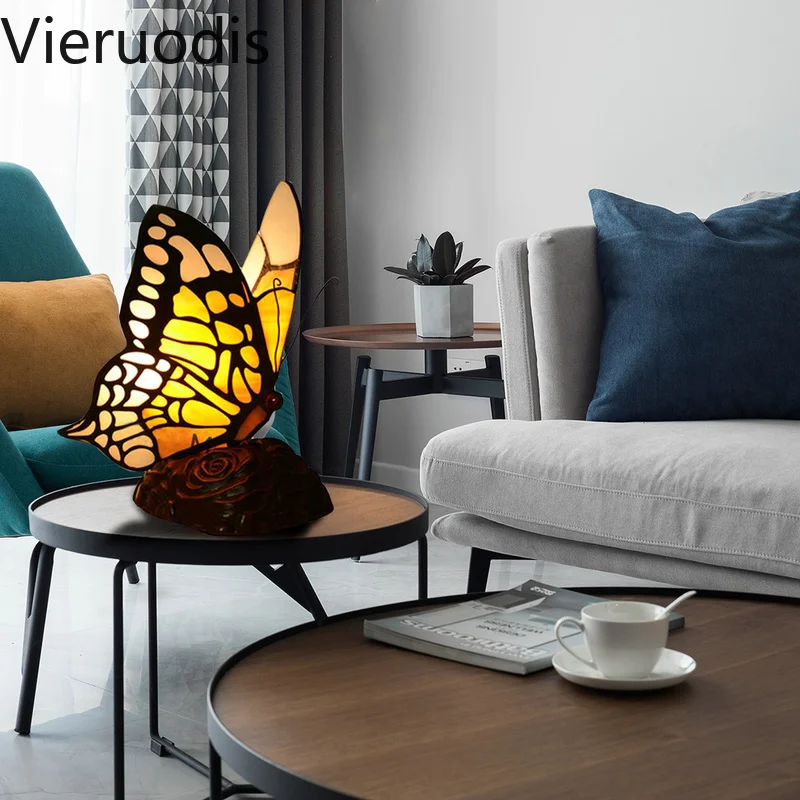 Ретро витражная настольная лампа Тиффани бабочка Настольные светильники для