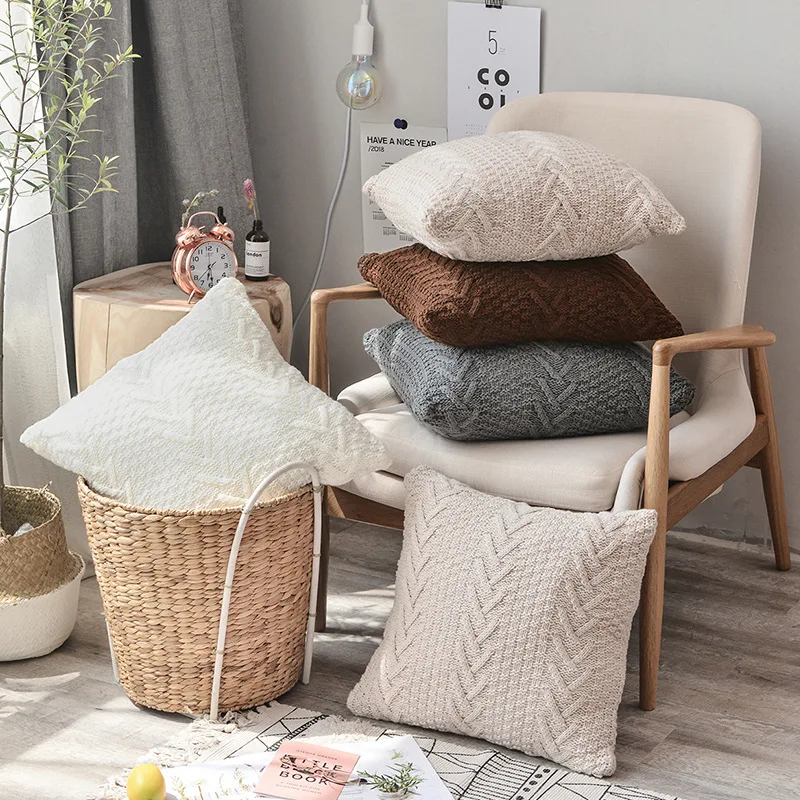

Wholesale Knitted Cushion Cover 45*45 Fishbone Decorative Throw Pillows Case Home Decoration Sofa Pillowcase for Living Room