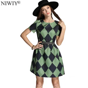 Брендовое зеленое клетчатое платье NIWIY со стразами, летнее платье 2021, украинское женское платье, женские платья 838950