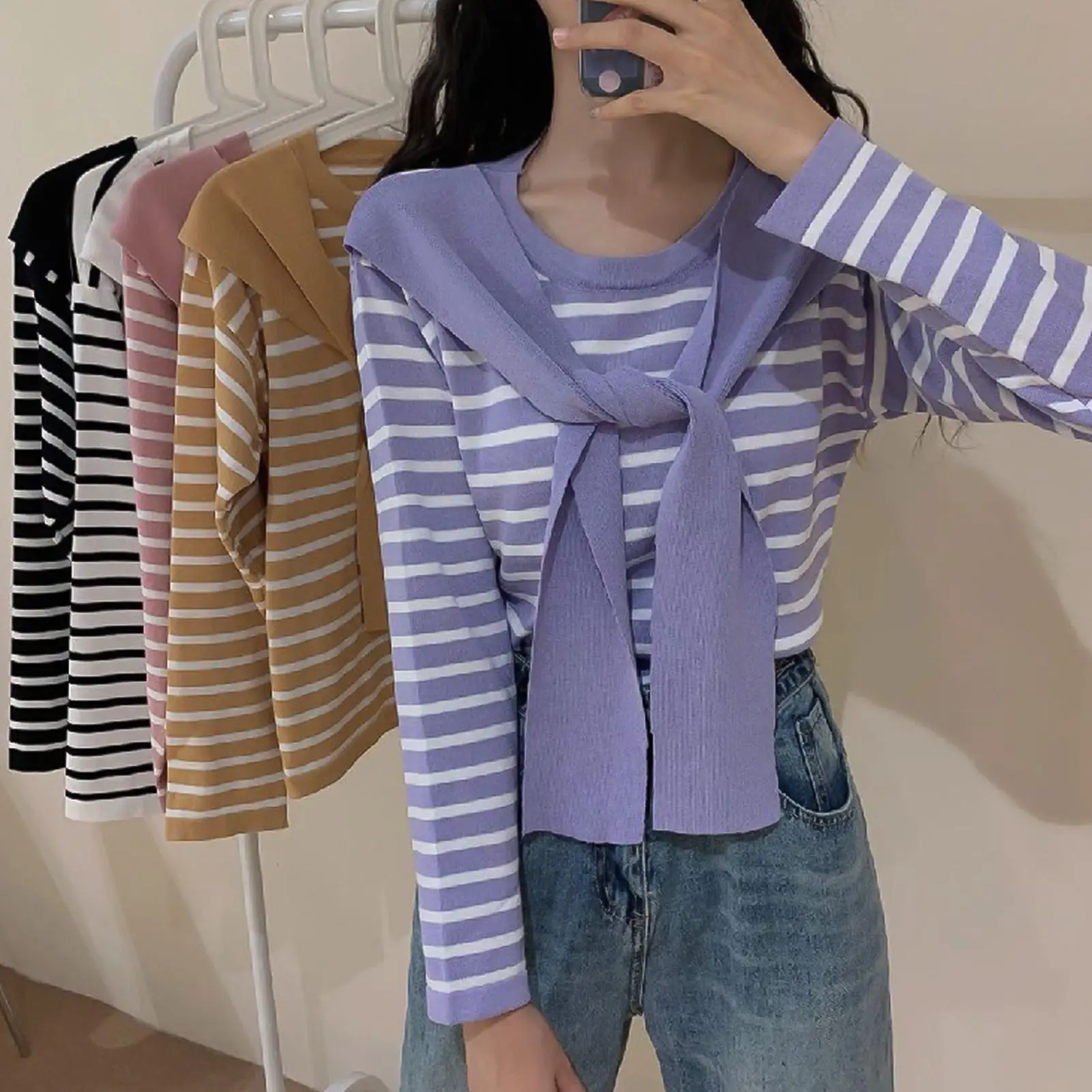 

Женская Осенняя блузка с длинным рукавом в Корейском стиле