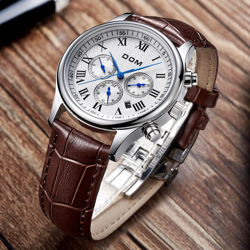 Часы DOM мужские водонепроницаемые механические с тремя циферблатами|Мужские