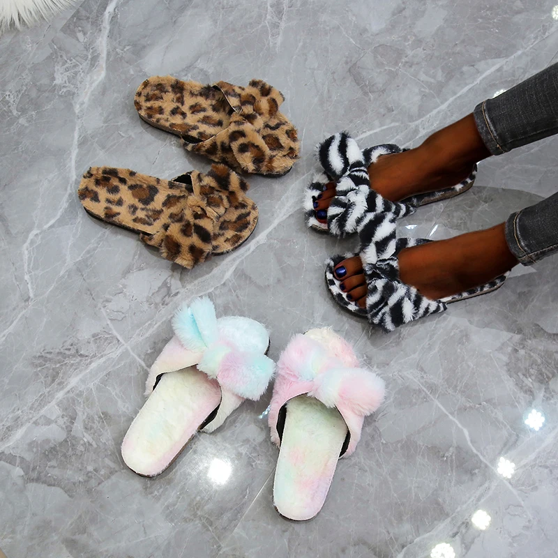 Women Sliipers Colored Fur Slipper Rainbow Flat Shoes Fashion Casual Beach shoes | Обувь