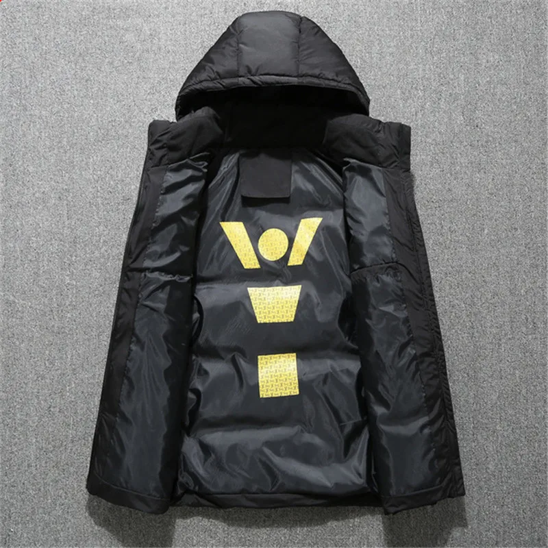 

ICPANS White Duck Down jacket Men's Russian Clothing Warm Snow Hooded Parkas Winter Jackets for Men 2019 New Short Coats