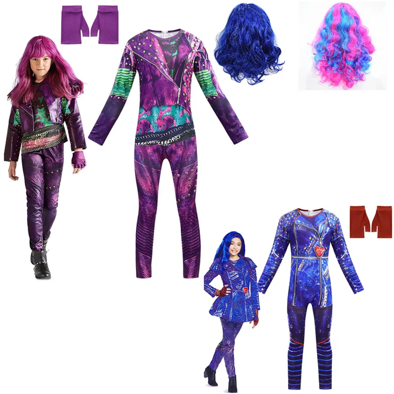 Костюмы для косплея с париком и перчатками для девочек Anilnc Descendants 3 Evie, детские комбинезоны для карнавала и вечерние НКИ, костюм на Хэллоуин