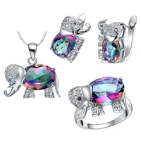 women jewelry set alloy rainbow elephant pendant necklace earrings ring jewelry wedding girl birthday gift