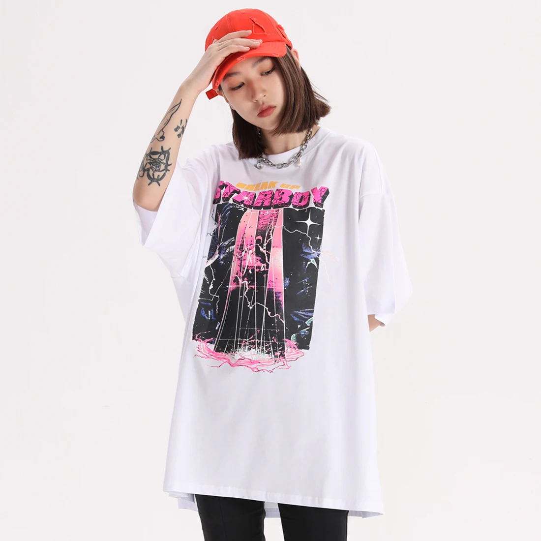 

ATSUNNY American Street Fashion Brand Print Short Sleeve HipHop Streetwear Casual Man Summer Fashion Hong Kong Style T-Shirt Top