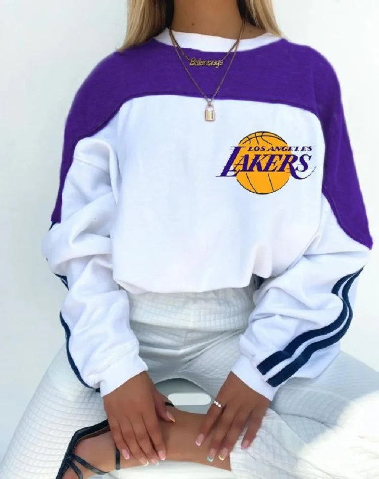 

Fashion New Streetwear Spliced Vintage Letter Print Sweatshirt Women Brand Design Loose Oversized Zip Up Collar Casual Girls