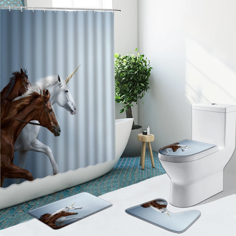 Черно-белая занавеска для ванной комнаты с изображением зебры и цветов