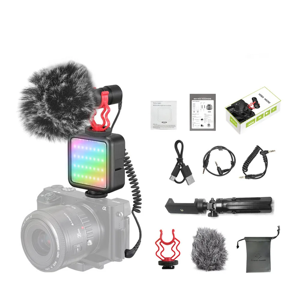 

Condenser Microphone Kit Home Stereo MIC Recording Microphone Mic for SLR Cameras Camcorders Voice Recorder with Video Light