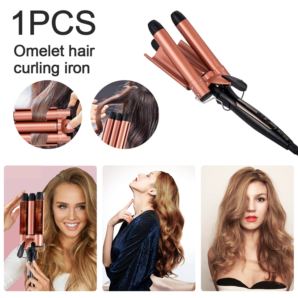 

LCD Display Triple Barrel Hair Crimper Iron Curler Salon Styler Curling Wand Tongs Waver Quick Heating Styling Curling Iron Tool