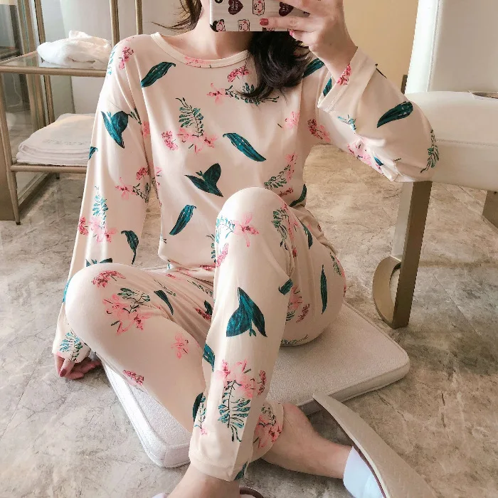 Пижамы для женщин хлопок милая Мода 2019 осень длинный рукав пижама Mujer животное