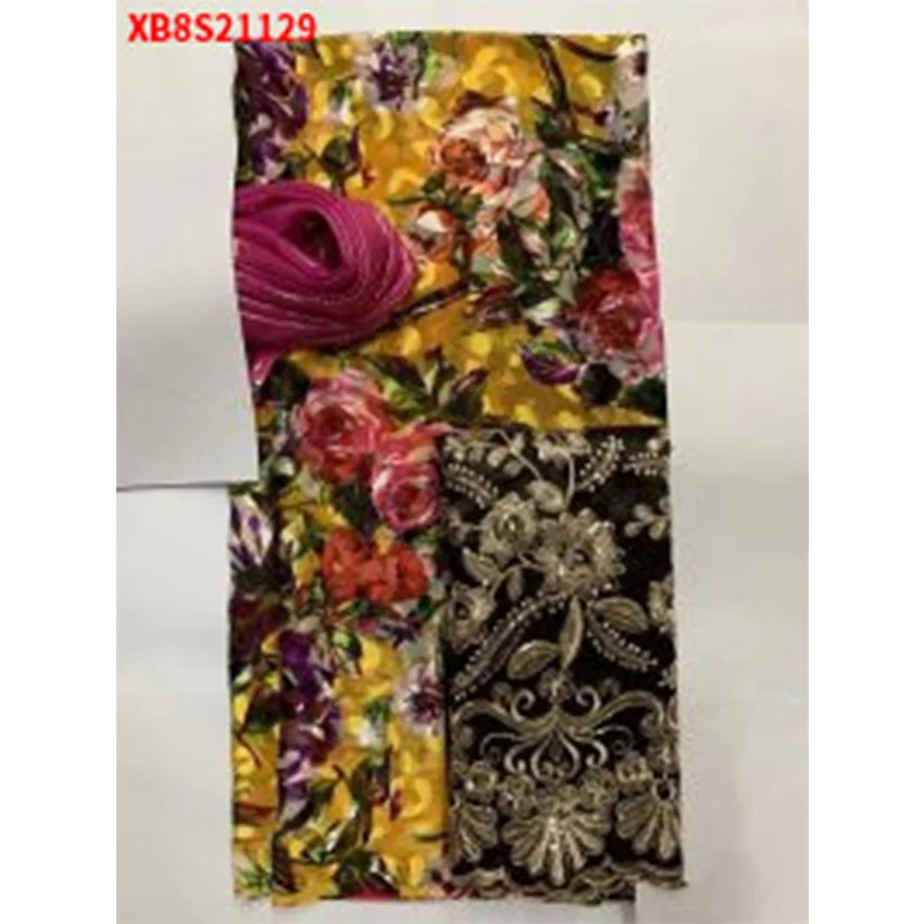 

Африканский нигерийский Комплект из трех предметов 2 ярда (шарф) + 3,65 ярдов (одежда) + 2 ярда (юбка) Сетчатое Тюлевое кружевное вечернее платье ...