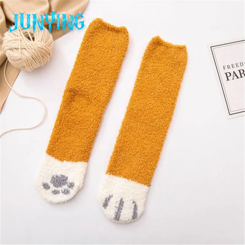 

Lovely Coral Fleece Tube Socks Creative Autumn And Winter Plus Velvet Thick Cute Cat's Claw Casual Sock High Quality