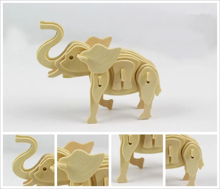 Elephant DIY Дети 3D деревянные пазлы модель животного Сборка строительные наборы Развивающие игрушки для детей - Цвет: Elephant