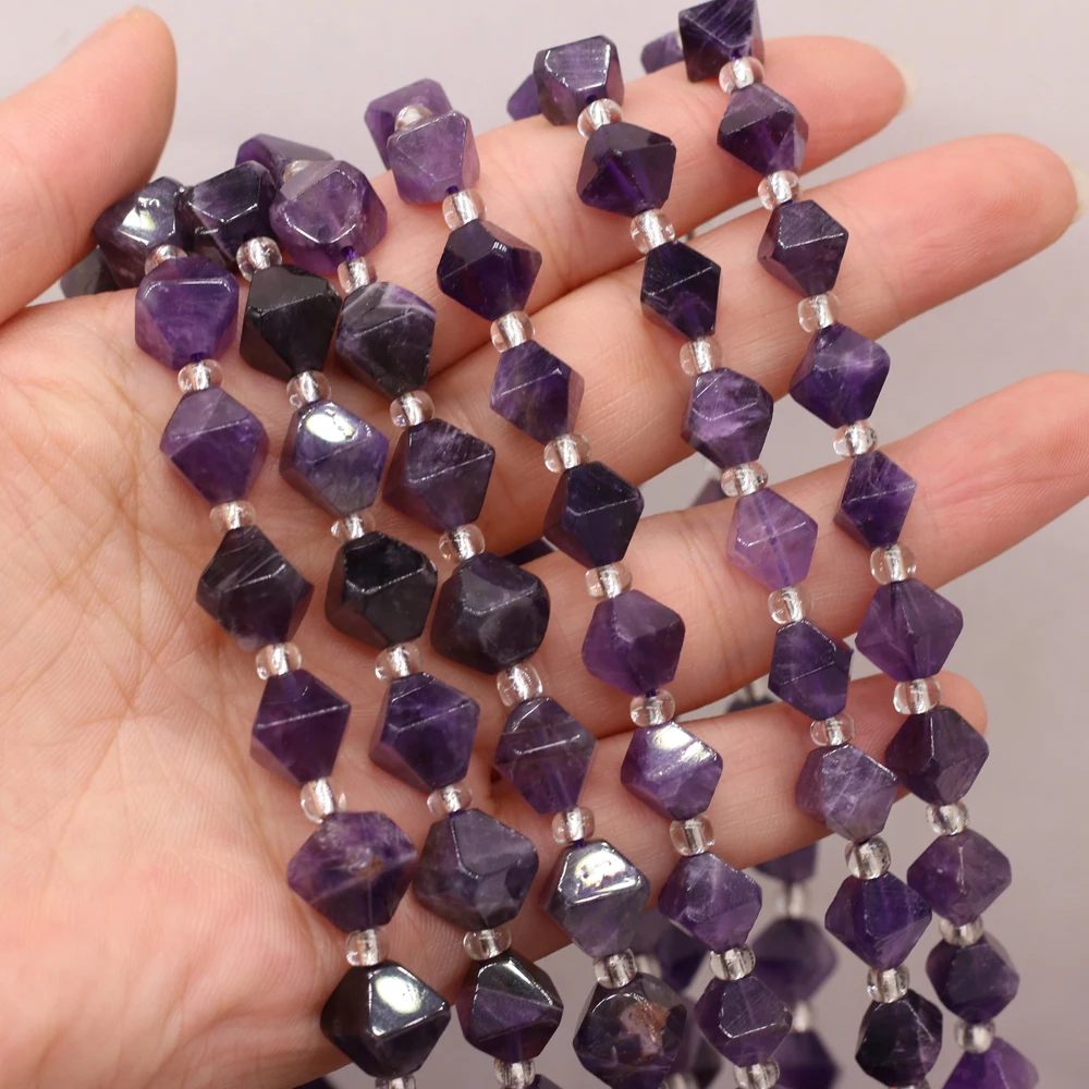 

Semi-precious Stone Irregular Diamond Beads Natural Amethyst For Jewelry Making Necklace Bracelet 10mm