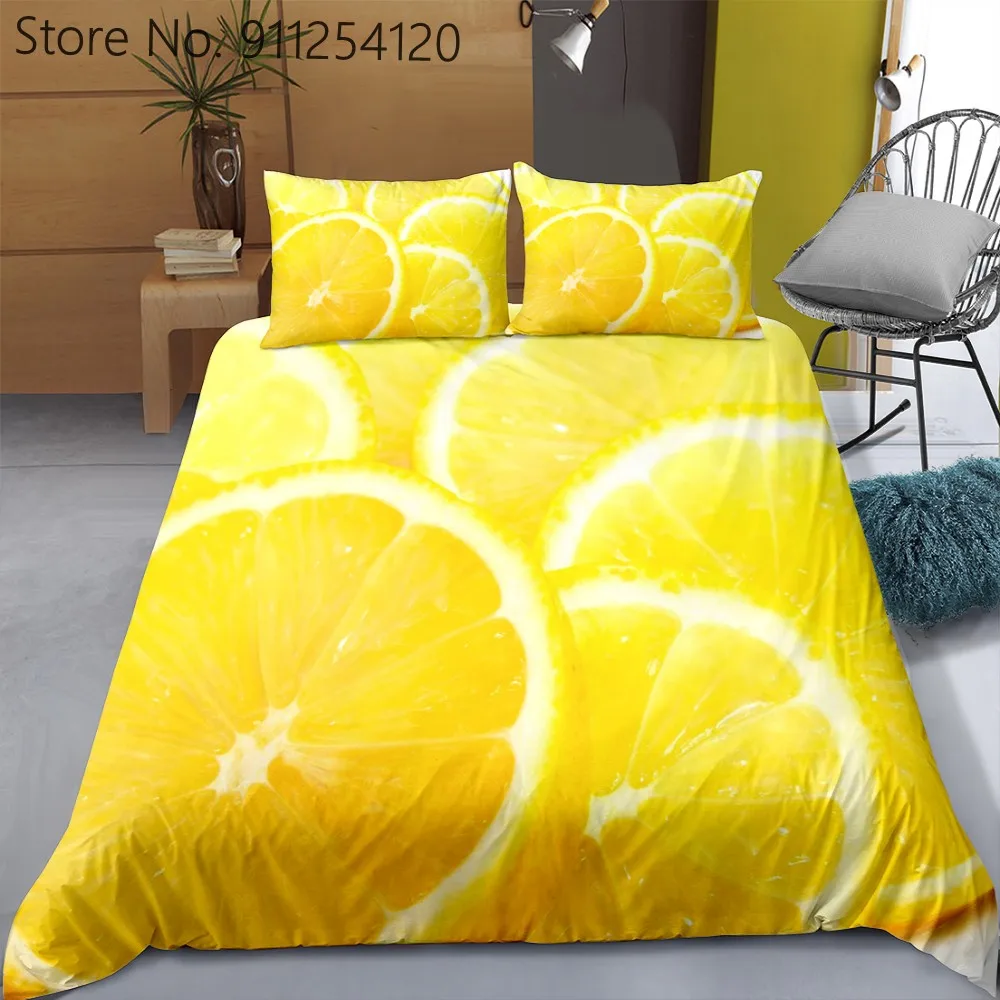 Наборы постельного белья с фруктами клубника лимон персик яблоко принт