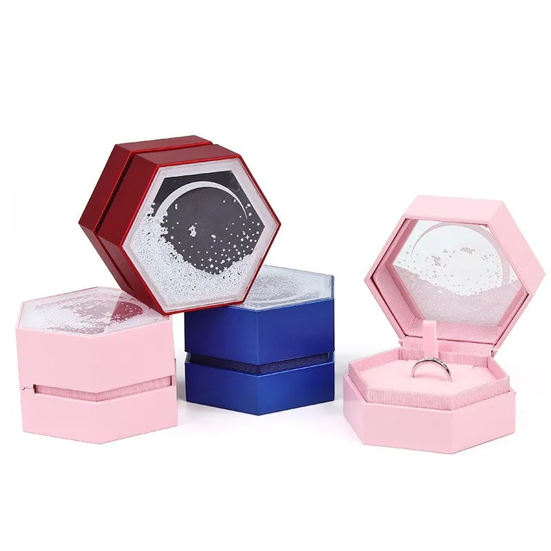 

HOSENG Jewelry Display Case Hourglass Quicksand Design Pink Blue Red Velvet Ring Earring Necklace Storage Romantic Case HS_497