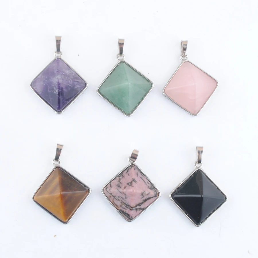 Подвески-пирамидки из натурального камня квадратные аметисты кристаллы кварц