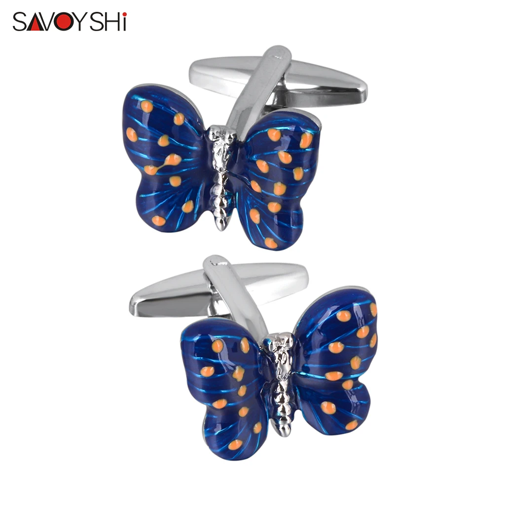 

SAVOYSHI Enamel Butterfly Cufflinks High Polishing Metal Buttons for Bussiness Wedding Gift Blue Drip oil Shirt Cuff links