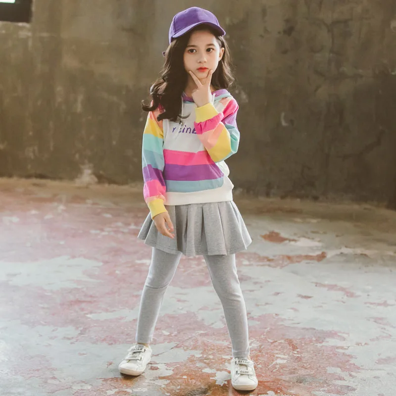 Одежда для девочек 2022 одежда толстовка с капюшоном + платье брюки костюмы