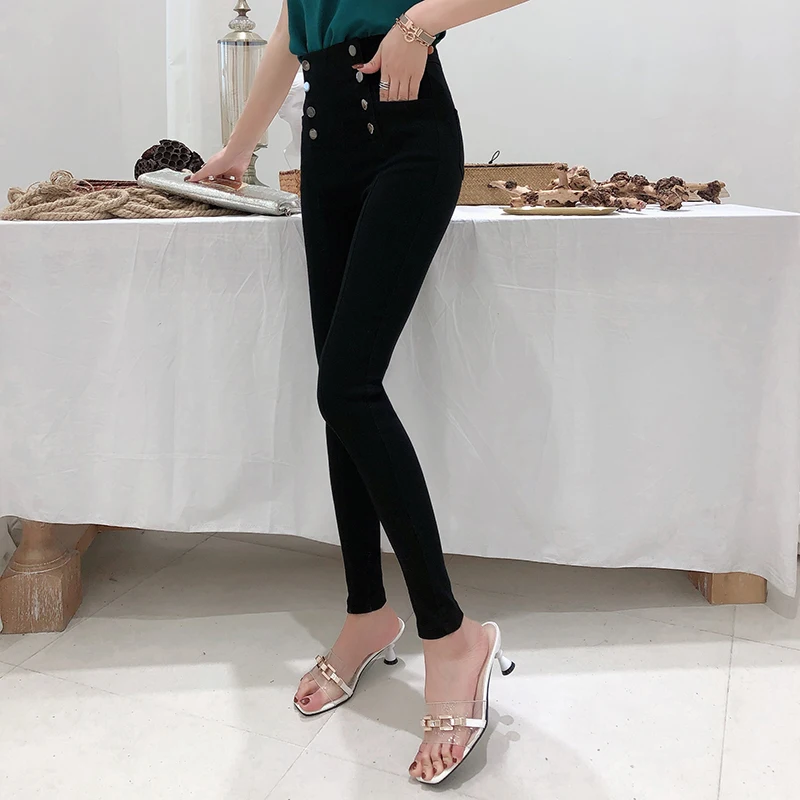 

Black Stretch Pencil Pants for Women Fashion Office Work Elegant Trousers Summer New Casual Slim Thin Korean Pockets Chic Pants