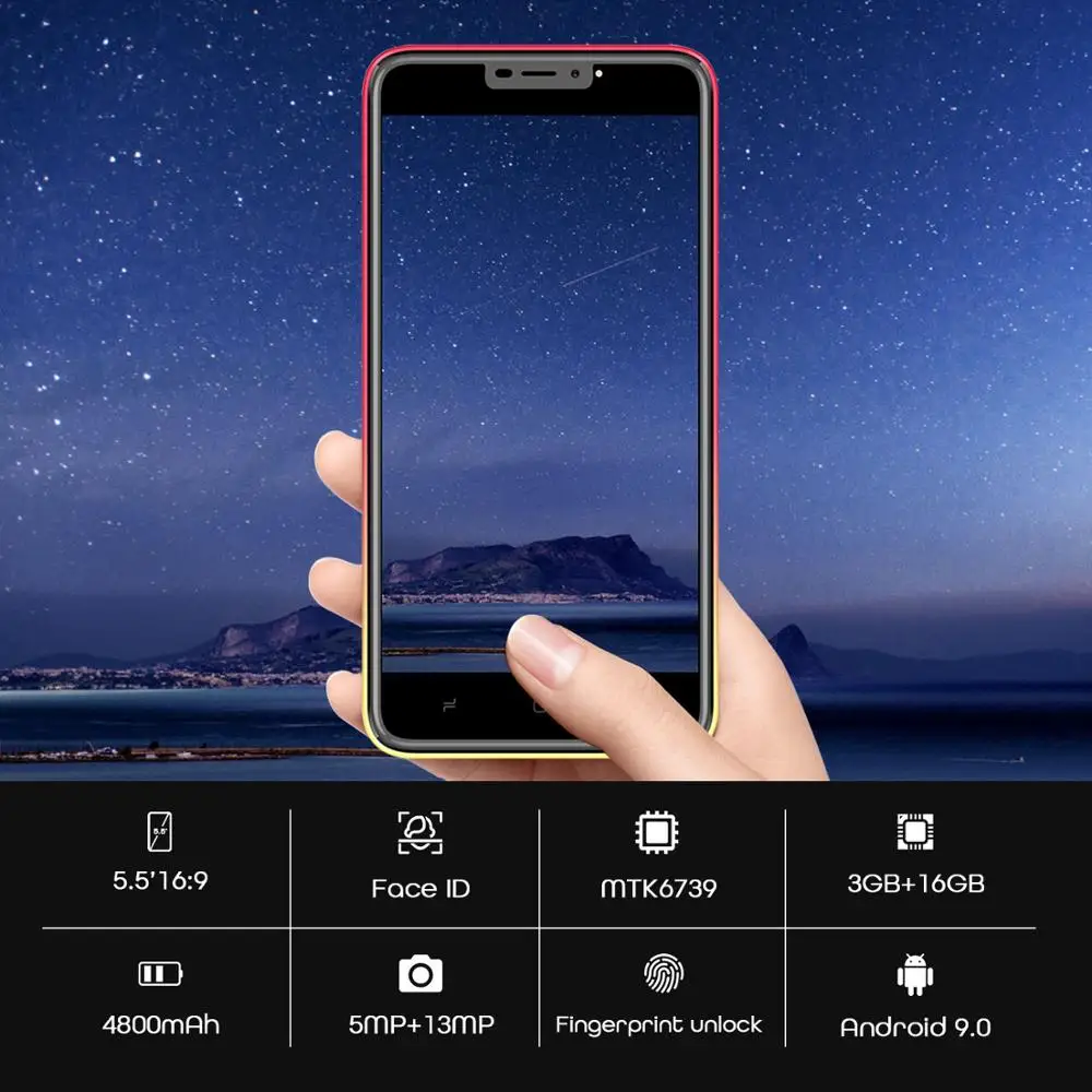 DUODUOGO G55 мобильный телефон Android 9,0 3 ГБ ОЗУ 16 Гб ПЗУ 13MP+ 5MP 5," HD ips 4800mAh отпечаток пальца 4G celular смартфон мобильный телефон