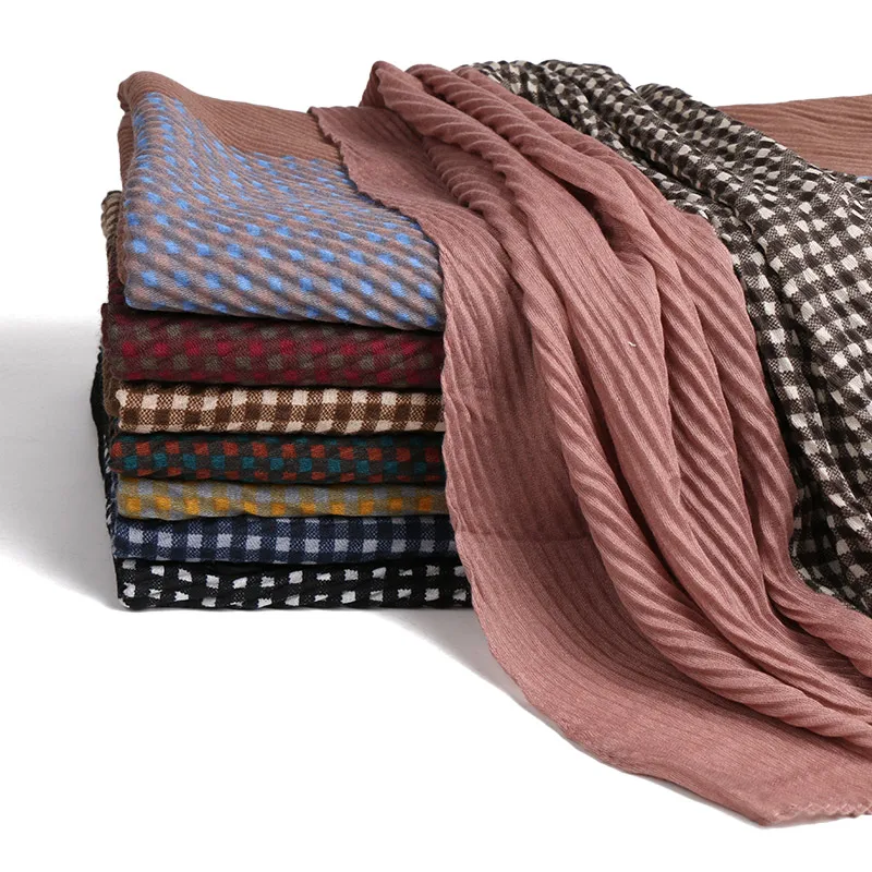 Высокое качество хлопок морщинка Хиджаб Платки плиссированное платье в стиле