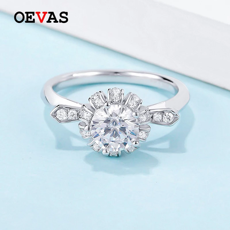 

OEVAS Real 1 Carat D Color Moissanite Bridal Rings 100% 925 Sterling Silver Sparkling Anniversary Gift Engagement Fine Jewelry
